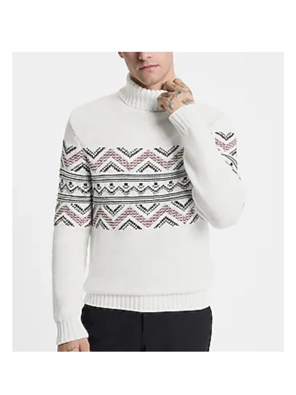 Express Turtleneck Sweater Men’s S Ivory Fair Isle Chunky Cabincore Nordic $128